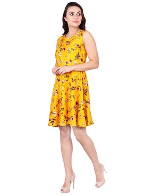 yellow crepe fit & flare dress - 17035648 - Standard Image - 2