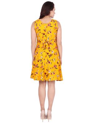 yellow crepe fit & flare dress - 17035648 - Standard Image - 3