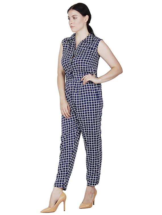 shirt collar checkered jumpsuit - 17035651 - Zoom Image - 2
