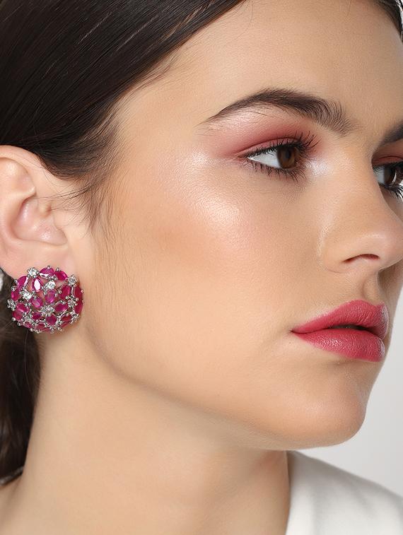pink metal studs earring - 17041341 - Zoom Image - 2