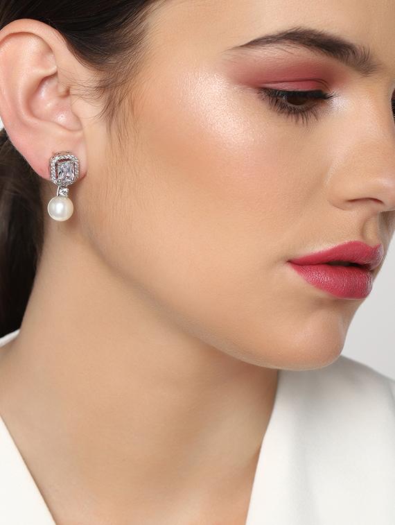 silver metal drop earring - 17041350 - Zoom Image - 2