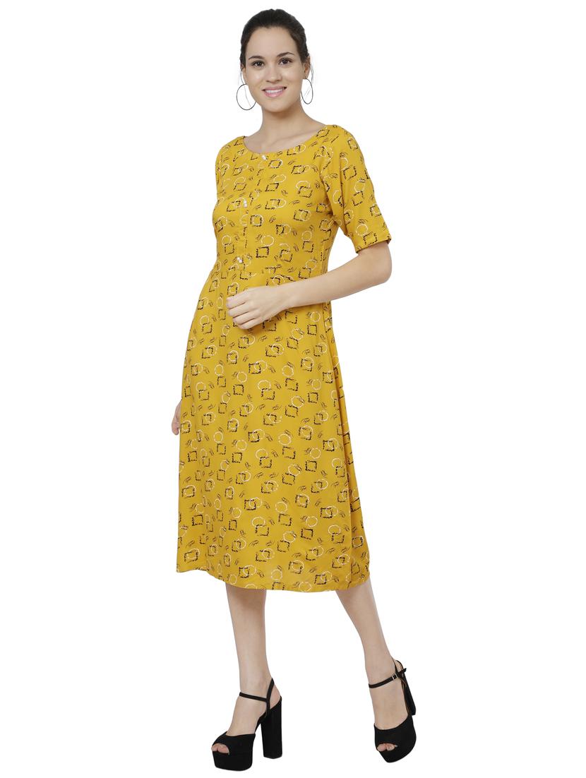 round neck printed a-line dress - 17059279 - Zoom Image - 3