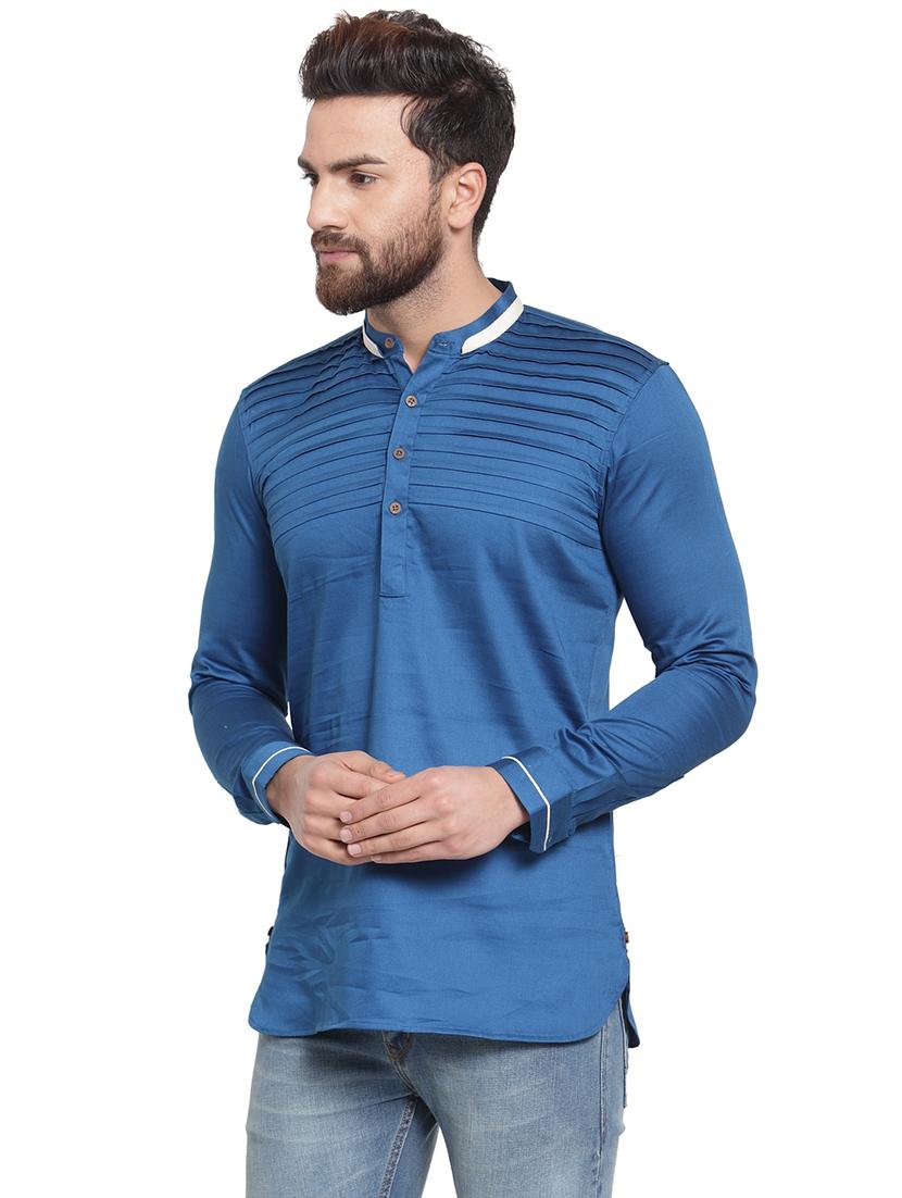 blue cotton short kurta - 17061097 - Zoom Image - 2