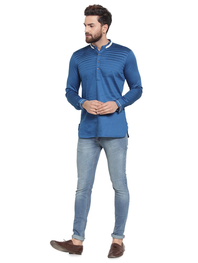 blue cotton short kurta - 17061097 - Zoom Image - 4