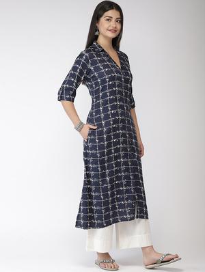 checkered a-line kurta - 17061217 - Standard Image - 2