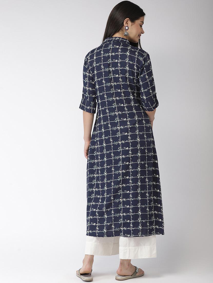 checkered a-line kurta - 17061217 - Zoom Image - 3