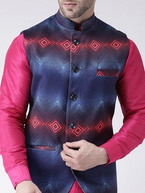 blue printed nehru jacket - 17063732 - Standard Image - 5