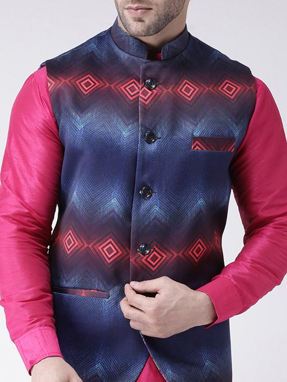 blue printed nehru jacket - 17063732 - Zoom Image - 5