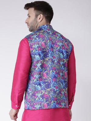 blue printed nehru jacket - 17063733 - Standard Image - 3