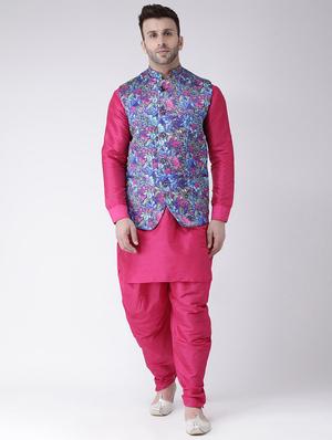 blue printed nehru jacket - 17063733 - Standard Image - 4