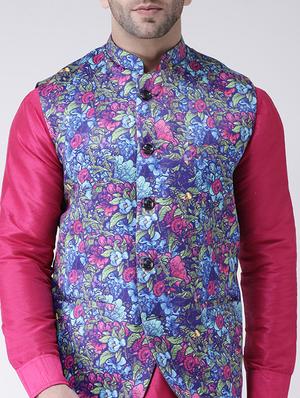 blue printed nehru jacket - 17063733 - Standard Image - 5