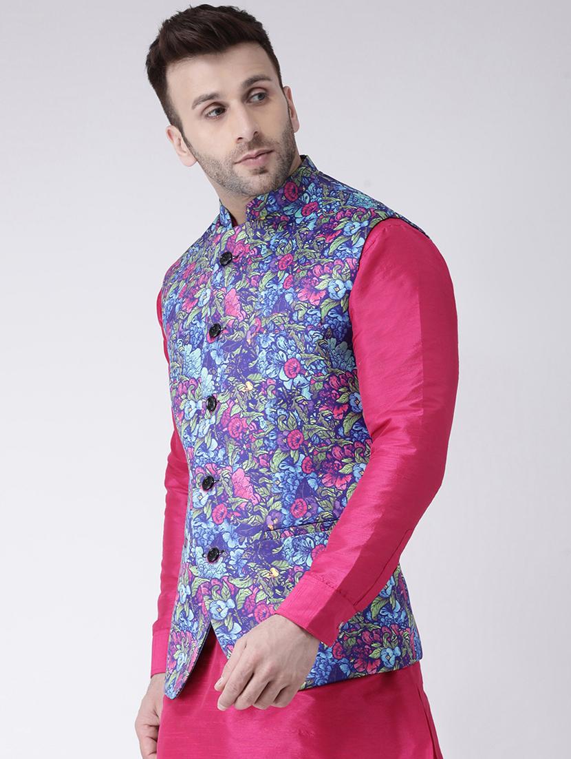 blue printed nehru jacket - 17063733 - Zoom Image - 2