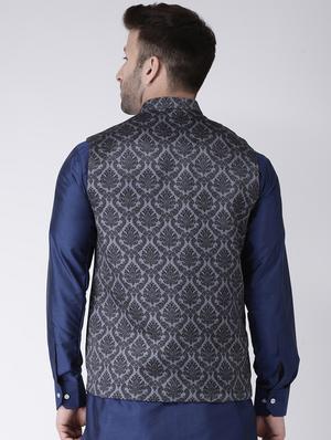 grey printed nehru jacket - 17063735 - Standard Image - 3