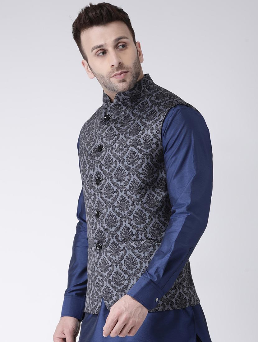 grey printed nehru jacket - 17063735 - Zoom Image - 2