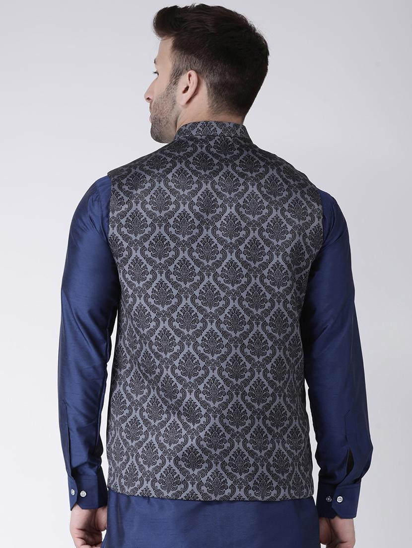 grey printed nehru jacket - 17063735 - Zoom Image - 3