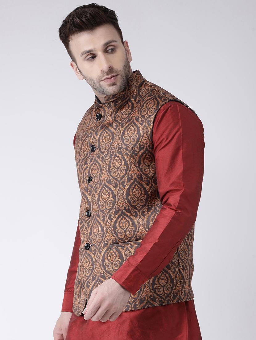brown printed nehru jacket - 17063737 - Zoom Image - 2