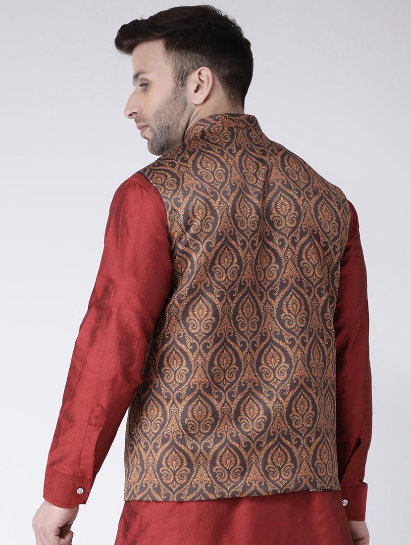 brown printed nehru jacket - 17063737 - Zoom Image - 3