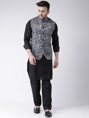 grey printed nehru jacket - 17063738 - Standard Image - 4