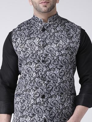 grey printed nehru jacket - 17063738 - Standard Image - 5
