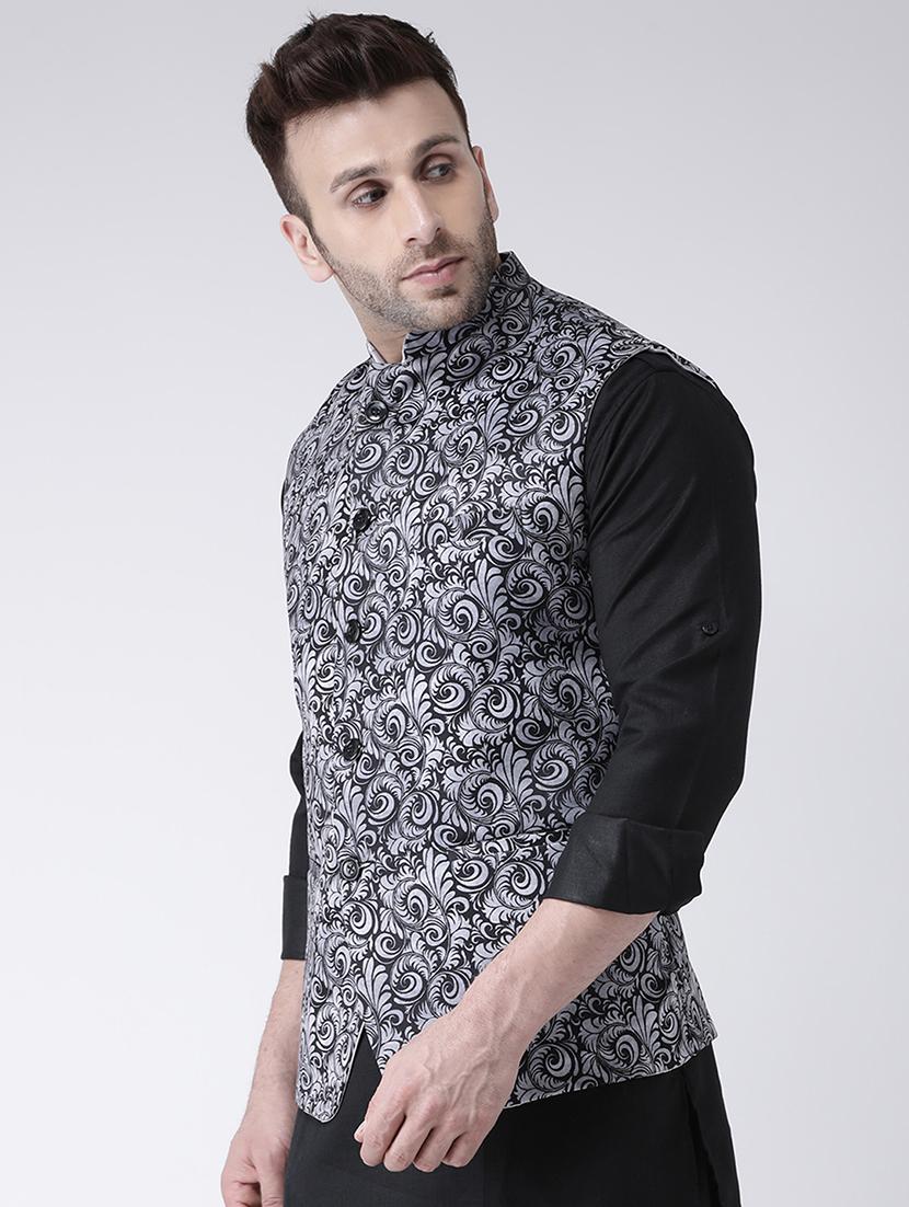 grey printed nehru jacket - 17063738 - Zoom Image - 2