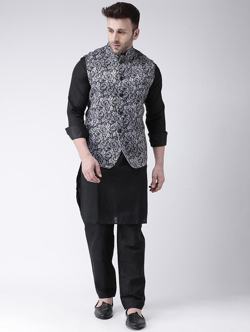 grey printed nehru jacket - 17063738 - Zoom Image - 4