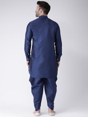 navy blue solid dupion dhoti kurta set - 17063745 - Standard Image - 3