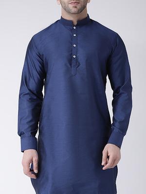 navy blue solid dupion dhoti kurta set - 17063745 - Standard Image - 4