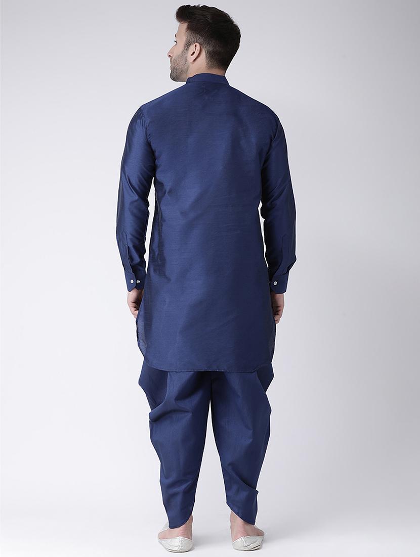 navy blue solid dupion dhoti kurta set - 17063745 - Zoom Image - 3
