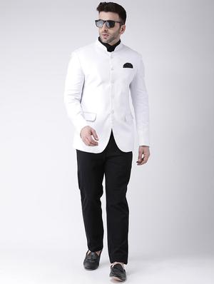 white solid bandhgala formal blazer - 17063750 - Standard Image - 4
