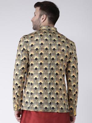 yellow printed bandhgala blazer - 17063754 - Standard Image - 3