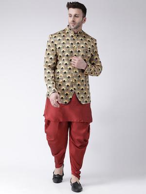 yellow printed bandhgala blazer - 17063754 - Standard Image - 4