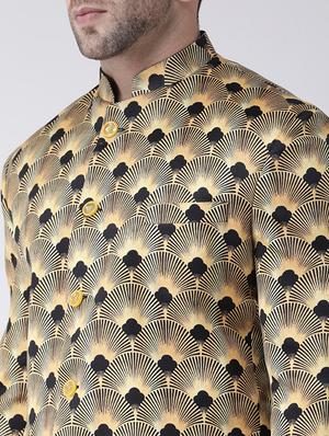 yellow printed bandhgala blazer - 17063754 - Standard Image - 5
