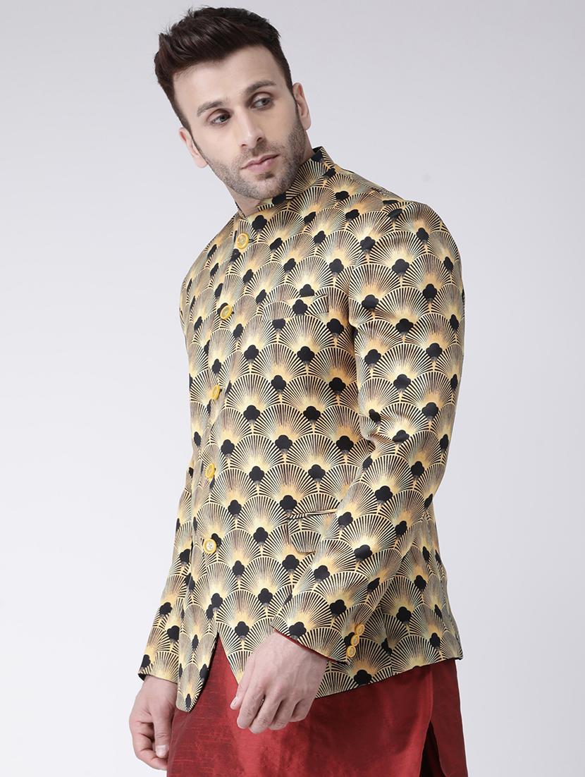 yellow printed bandhgala blazer - 17063754 - Zoom Image - 2