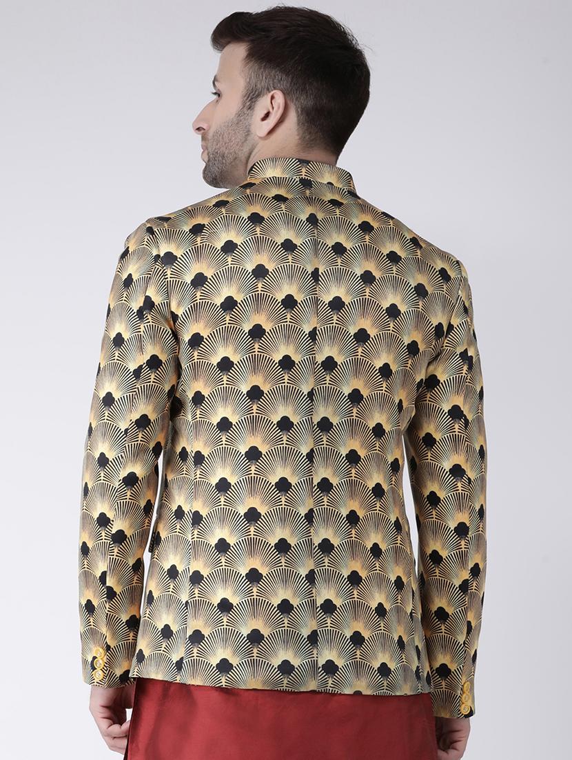 yellow printed bandhgala blazer - 17063754 - Zoom Image - 3