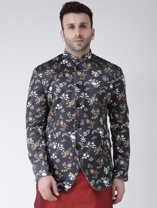 black printed bandhgala casual blazer - 17063756 - Standard Image - 1