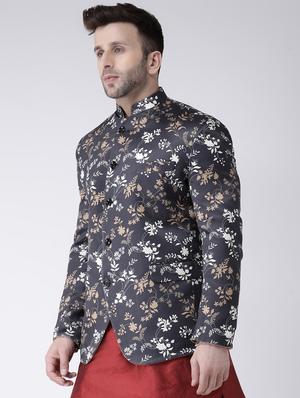 black printed bandhgala casual blazer - 17063756 - Standard Image - 2
