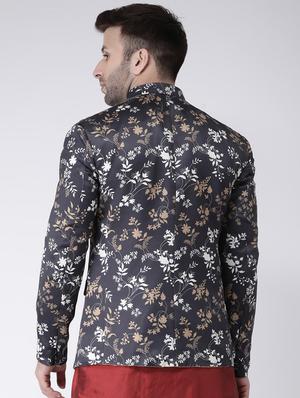 black printed bandhgala casual blazer - 17063756 - Standard Image - 3