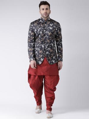 black printed bandhgala casual blazer - 17063756 - Standard Image - 4