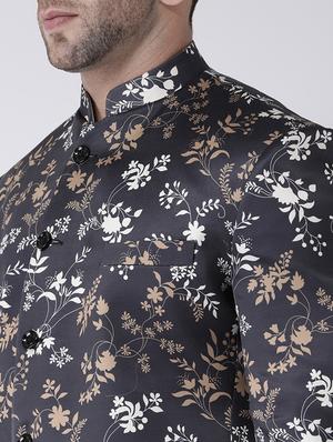 black printed bandhgala casual blazer - 17063756 - Standard Image - 5