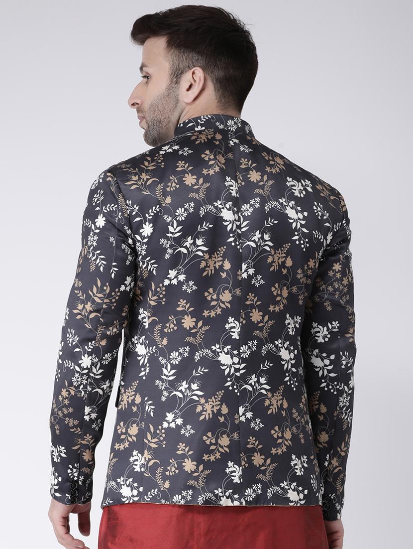 black printed bandhgala casual blazer - 17063756 - Zoom Image - 3
