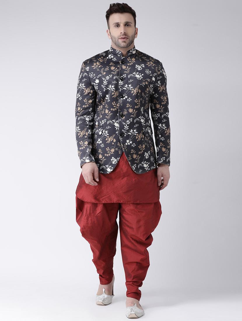 black printed bandhgala casual blazer - 17063756 - Zoom Image - 4