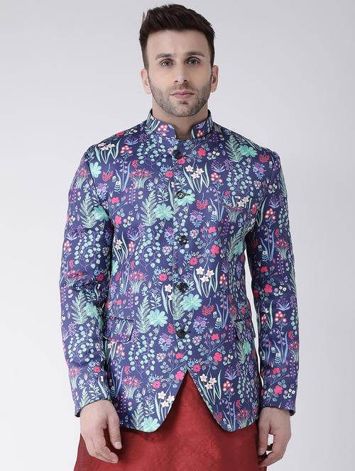 purple printed bandhgala casual blazer - 17063758 - Standard Image - 1