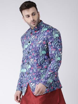 purple printed bandhgala casual blazer - 17063758 - Standard Image - 2