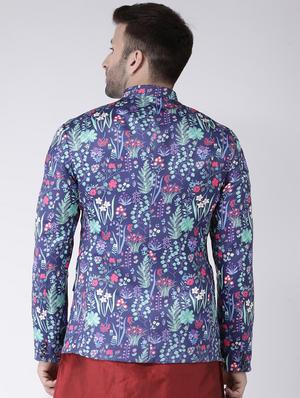 purple printed bandhgala casual blazer - 17063758 - Standard Image - 3