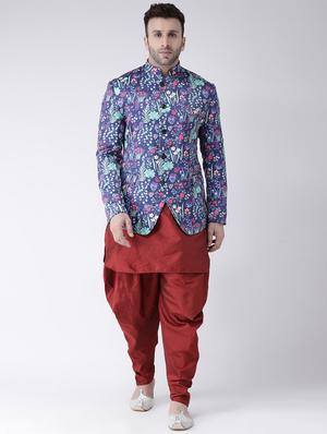 purple printed bandhgala casual blazer - 17063758 - Standard Image - 4