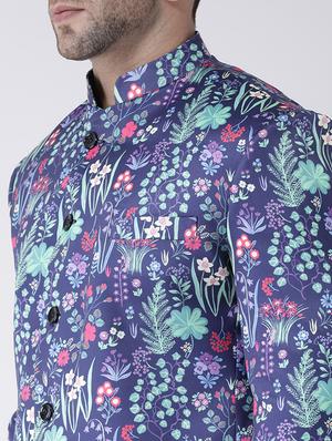 purple printed bandhgala casual blazer - 17063758 - Standard Image - 5