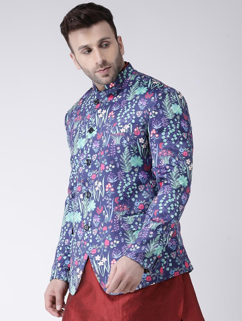 purple printed bandhgala casual blazer - 17063758 - Zoom Image - 2