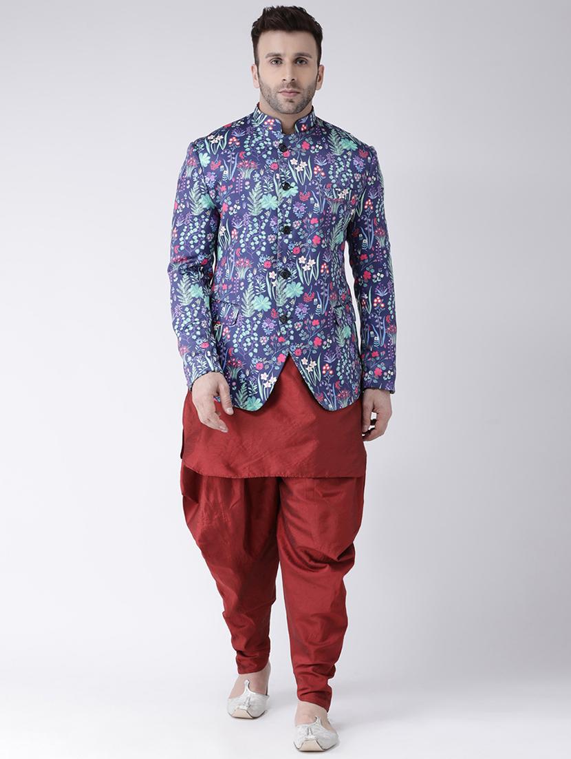 purple printed bandhgala casual blazer - 17063758 - Zoom Image - 4