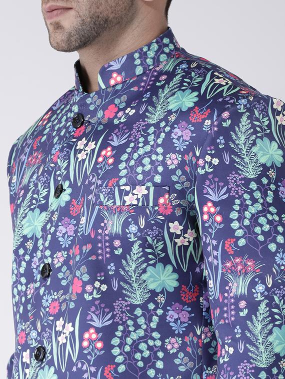 purple printed bandhgala casual blazer - 17063758 - Zoom Image - 5