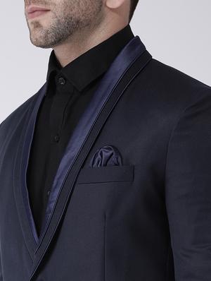 navy blue solid tuxedo blazer - 17063759 - Standard Image - 5